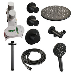 Brauer Edition thermostatische inbouw doucheset - Mat Zwart - hoofddouche 30cm - plafondsteun - ronde handdouche