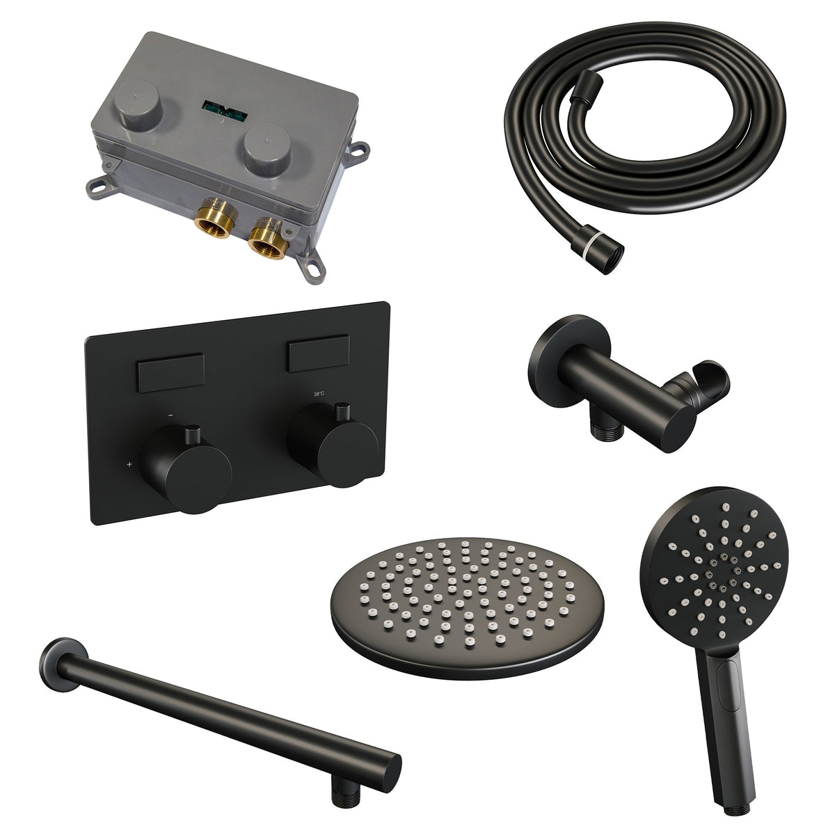 Brauer Edition inbouw doucheset - ronde handdouche - 20cm hoofdouche - rechte wandarm - wandsteun - Mat Zwart