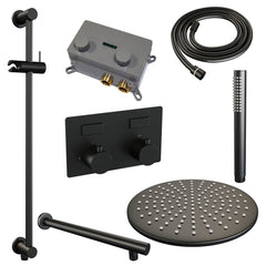Brauer Edition inbouw doucheset - staafhanddouche - 30cm hoofdouche - rechte wandarm - glijstang - Mat Zwart