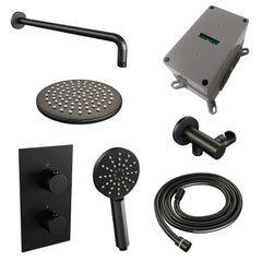 Brauer Edition inbouwset met 3-weg thermostaat - hoofddouche 20cm - gebogen wandarm 40cm - ronde 3-standen handdouche - wandaansluiting - Mat Zwart