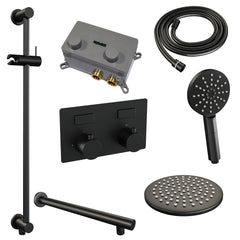 Brauer Edition inbouw doucheset - ronde handdouche - 20cm hoofdouche - rechte wandarm - glijstang - Mat Zwart