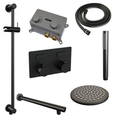 Brauer Edition inbouw doucheset - staafhanddouche - 20cm hoofdouche - rechte wandarm - glijstang - Mat Zwart