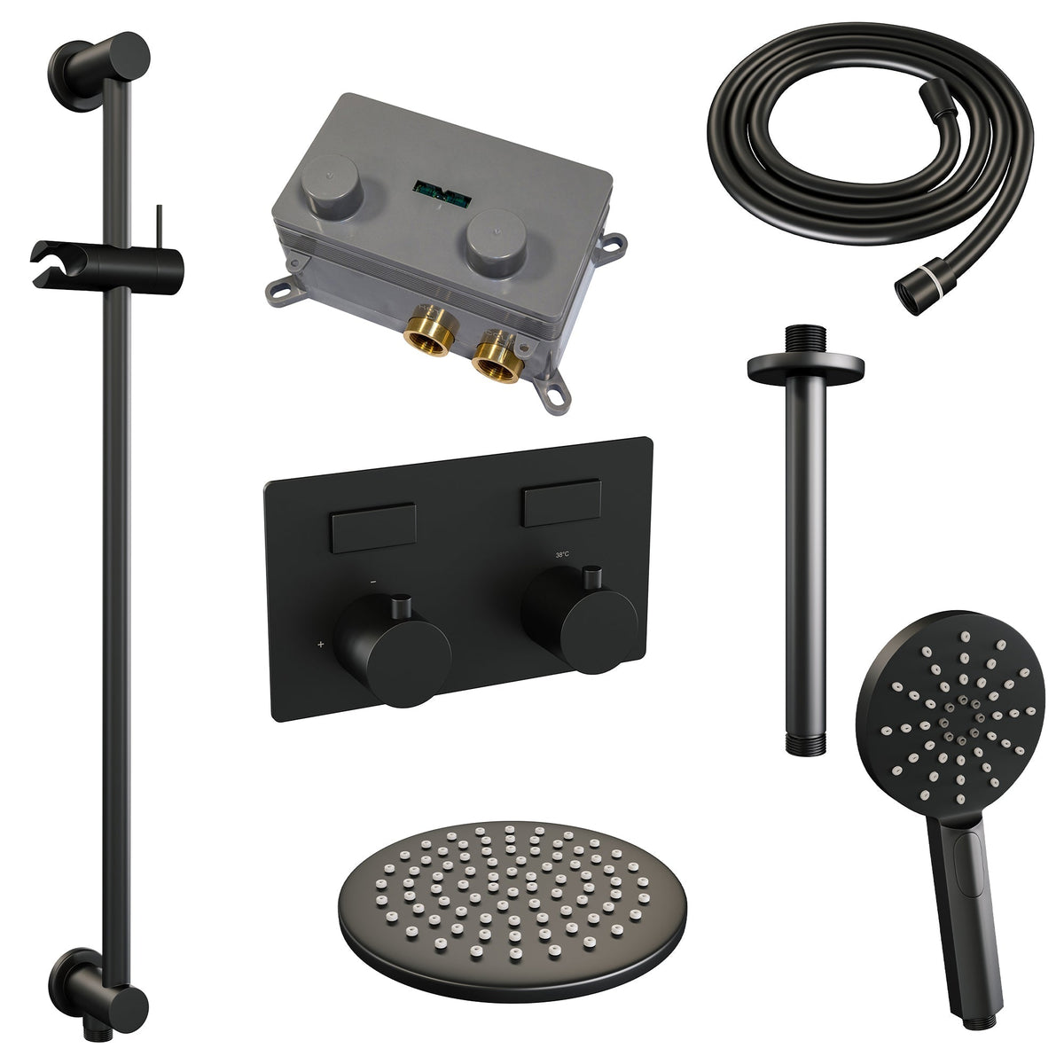 Brauer Edition inbouw doucheset - ronde handdouche - 20cm hoofdouche - plafondbuis - glijstang - Mat Zwart