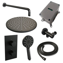 Brauer Edition inbouwset met 3-weg thermostaat - hoofddouche 30cm - gebogen wandarm 40cm - ronde 3-standen handdouche - wandaansluiting - Mat Zwart