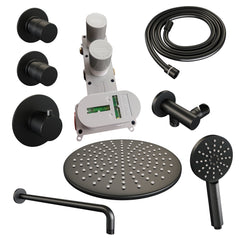Brauer Edition thermostatische inbouw doucheset - hoofddouche 30cm - wandarm gebogen - staafhanddouche - Glijstang - Mat Zwart