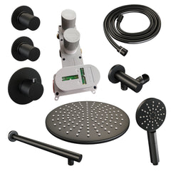 Brauer Carving thermostatische inbouw doucheset - hoofddouche 30cm - rechte wandarm - 3 standen handdouche rond - Mat Zwart