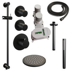 Brauer Edition thermostatische inbouw doucheset - Mat Zwart - hoofddouche 20cm - plafondsteun - staafhanddouche - Glijstang