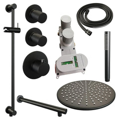 Brauer Carving thermostatische inbouw doucheset - hoofddouche 30cm - rechte wandarm - staafhanddouche - Glijstang - Mat Zwart