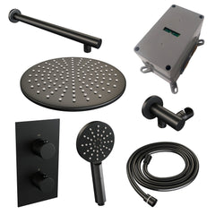 Brauer Edition inbouwset met 3-weg thermostaat - hoofddouche 30cm - rechte wandarm 40cm - ronde 3-standen handdouche - wandaansluiting - Mat Zwart