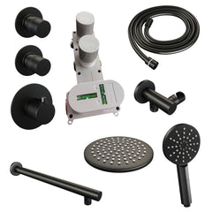 Brauer Edition thermostatische inbouw doucheset - Mat Zwart - hoofddouche 20cm - wandarm - ronde handdouche