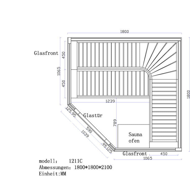 AWT Sauna E1211C populier 180x180 9kW Cilindro