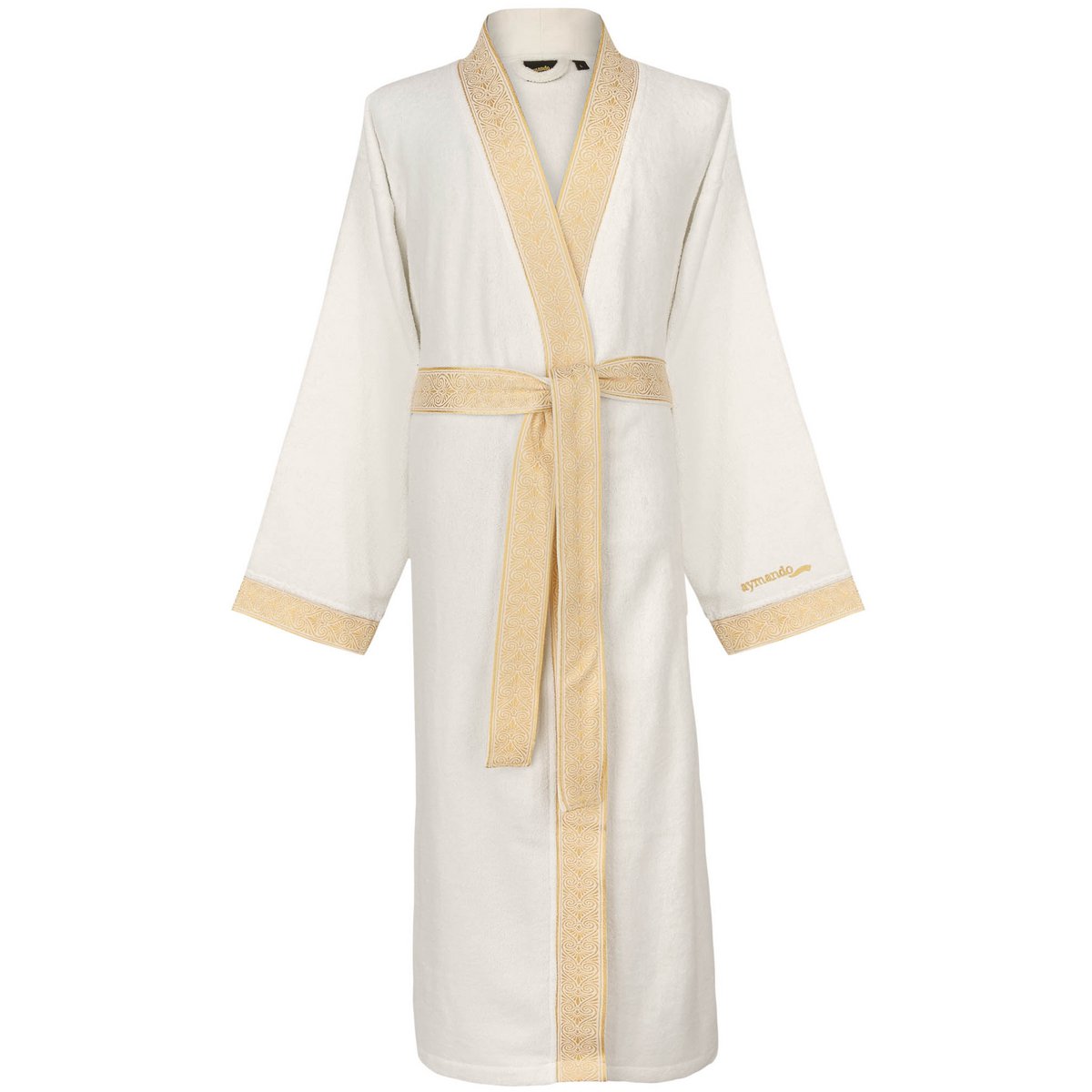 Aymando Dubai Badjas - Wit met Goud - Luxe Unisex Badjas van 100% Katoen met Geborduurde Gouden Bies