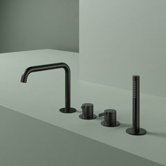 Hotbath Ace AC073 badrandcombinatie 4-gats met uitloop - Geborsteld Zwart PVD