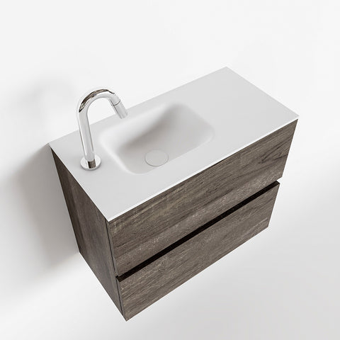 MONDIAZ ADA 60cm toiletmeubel dark brown. LEX wastafel talc positie links. Met 1 kraangat