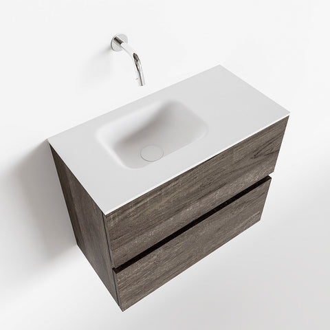 MONDIAZ ADA 60cm toiletmeubel dark brown. LEX wastafel talc positie links. Zonder kraangat