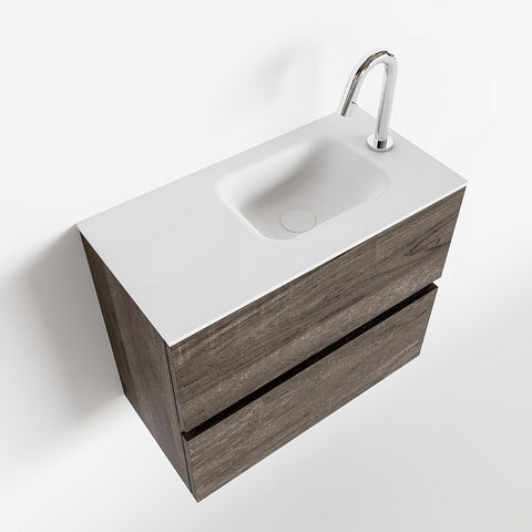 MONDIAZ ADA 60cm toiletmeubel dark brown. LEX wastafel talc positie rechts. Met 1 kraangat