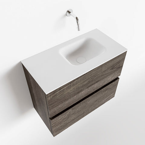 MONDIAZ ADA 60cm toiletmeubel dark brown. LEX wastafel talc positie rechts. Zonder kraangat