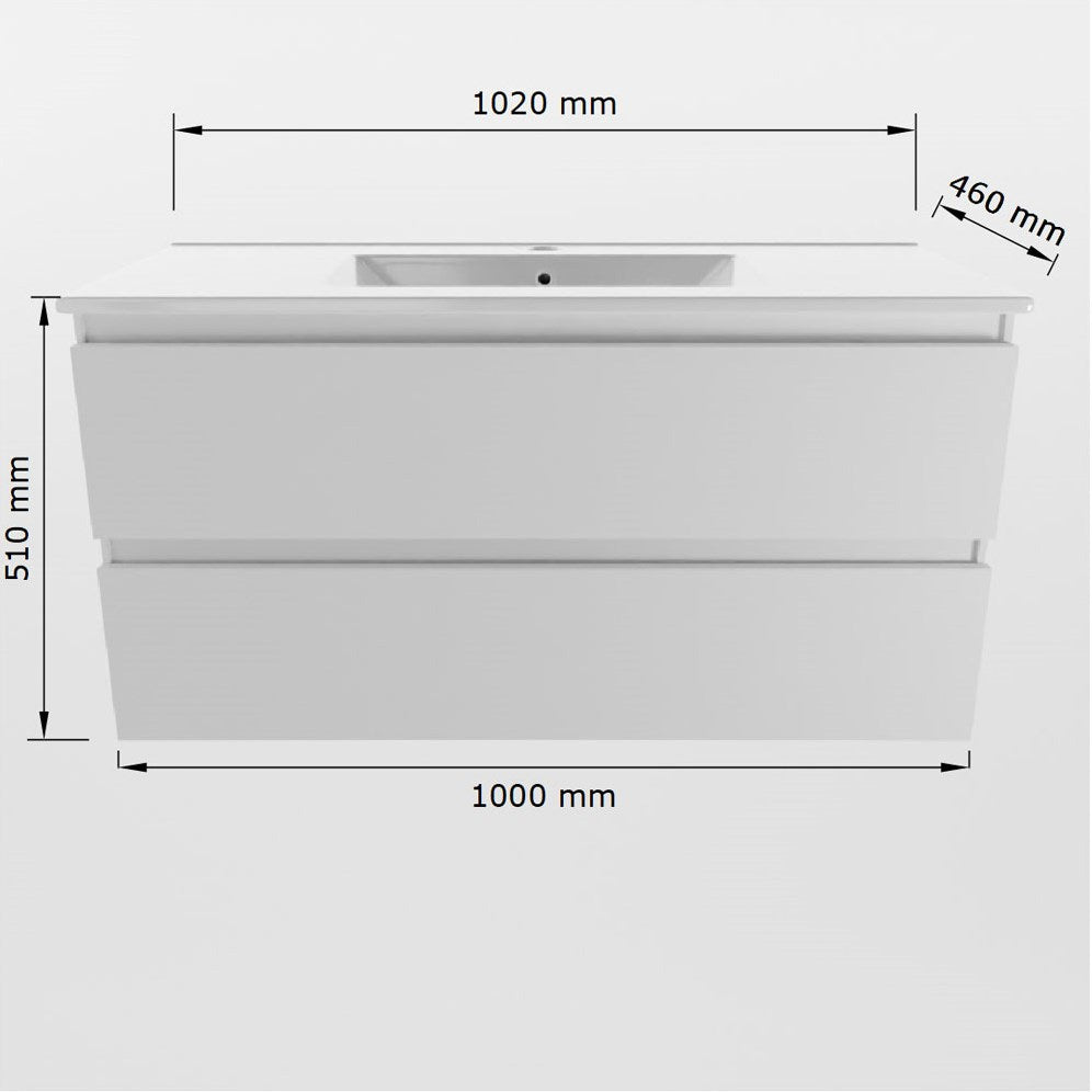 MONDIAZ AIVY 100cm badmeubel Chai, wastafel glanzend wit keramiek midden 1 kraangat met spiegel