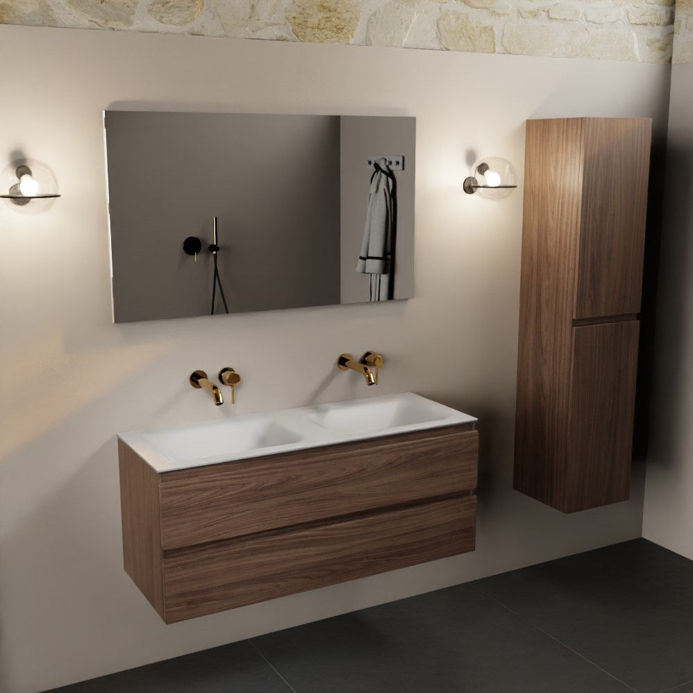 MONDIAZ AIVY 120cm badmeubel Mocha, wastafel Talc solid surface dubbel zonder kraangat