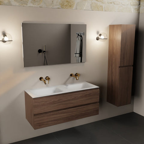 MONDIAZ AIVY 120cm badmeubel Mocha, wastafel Talc solid surface dubbel zonder kraangat