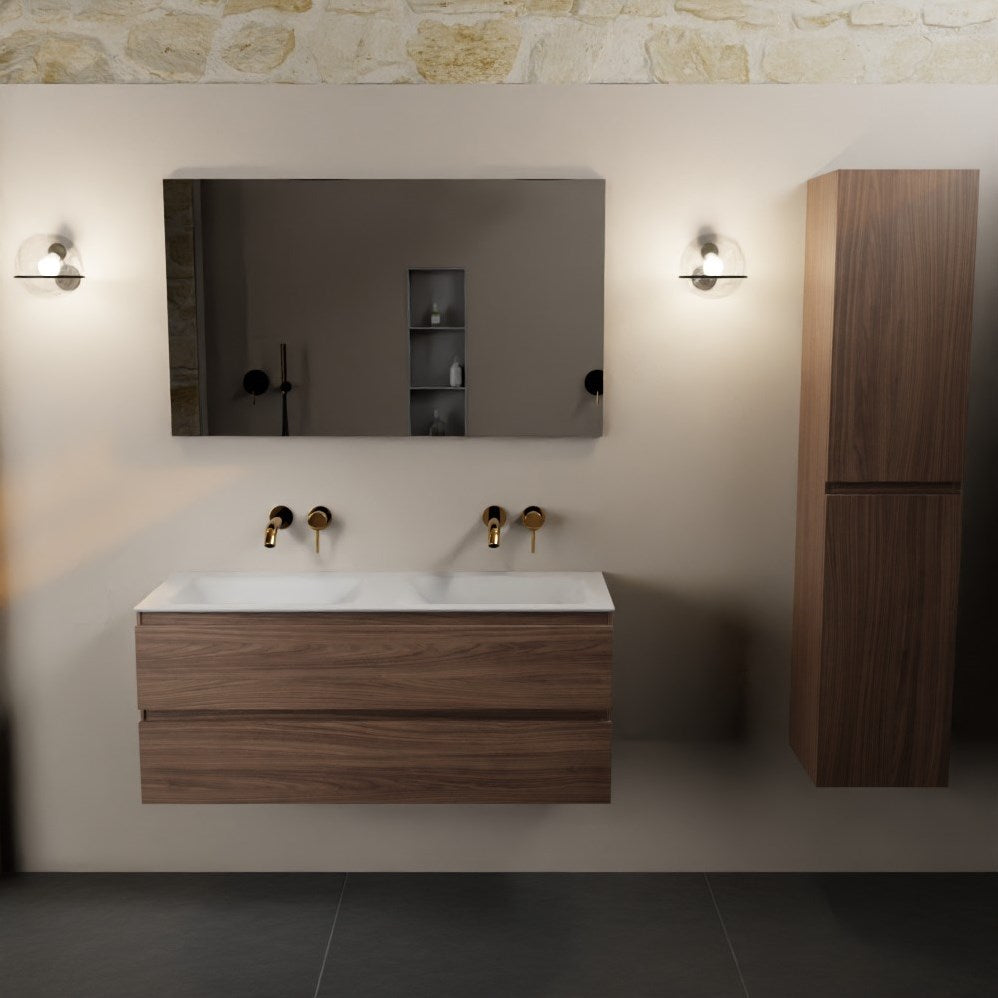 MONDIAZ AIVY 120cm badmeubel Mocha, wastafel Talc solid surface dubbel zonder kraangat