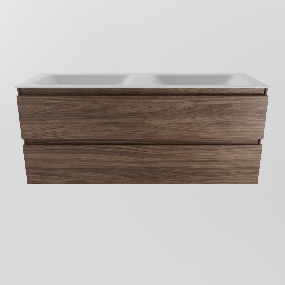 MONDIAZ AIVY 120cm badmeubel Mocha, wastafel Talc solid surface dubbel zonder kraangat