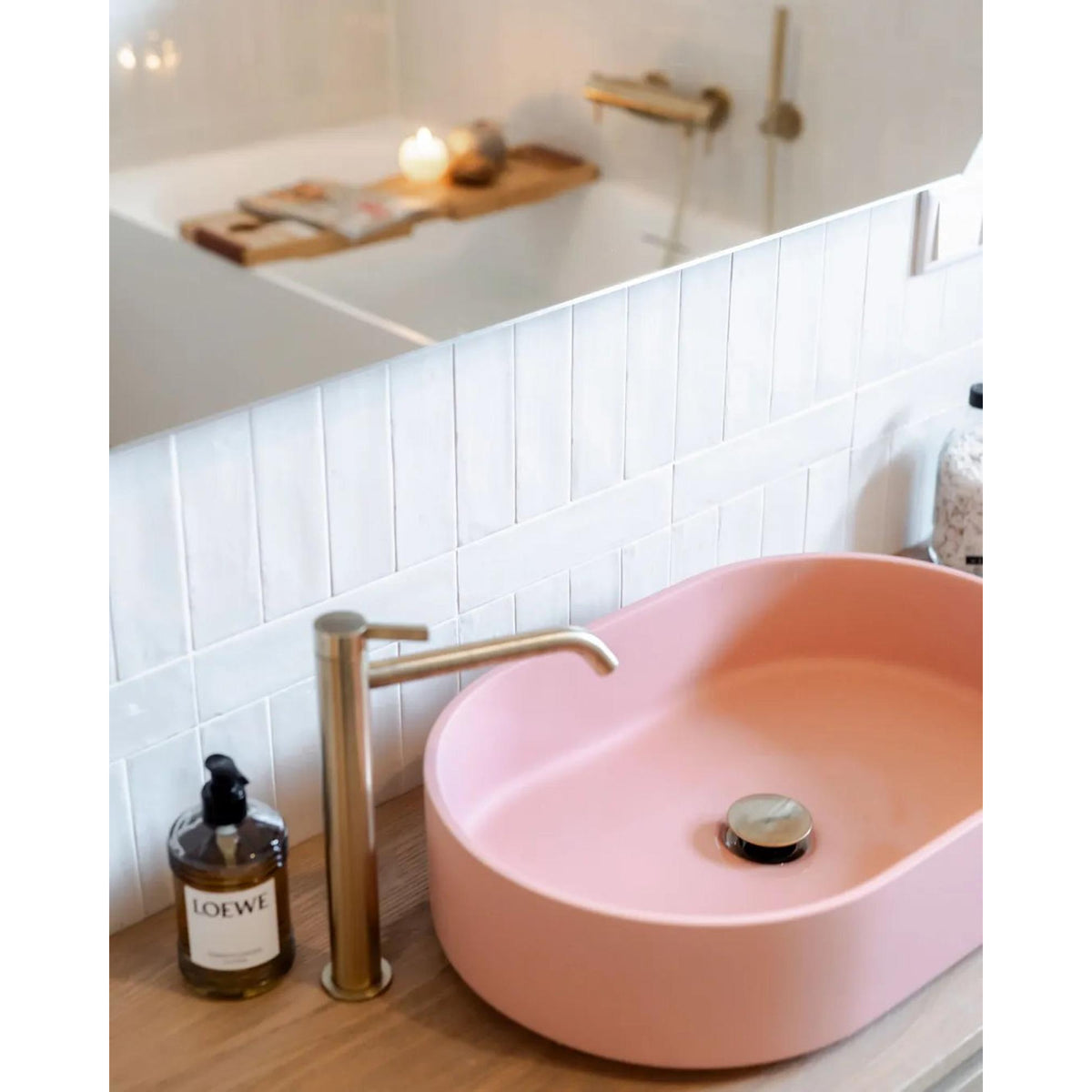 Arcqua Case waskom - 55x36cm - Ovaal - Cast marble Roze Mat