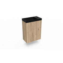 Arcqua Luna Fonteinset 54.3x39.7x21.8cm Canyon Oak met marble fontein zonder overloop mat zwart