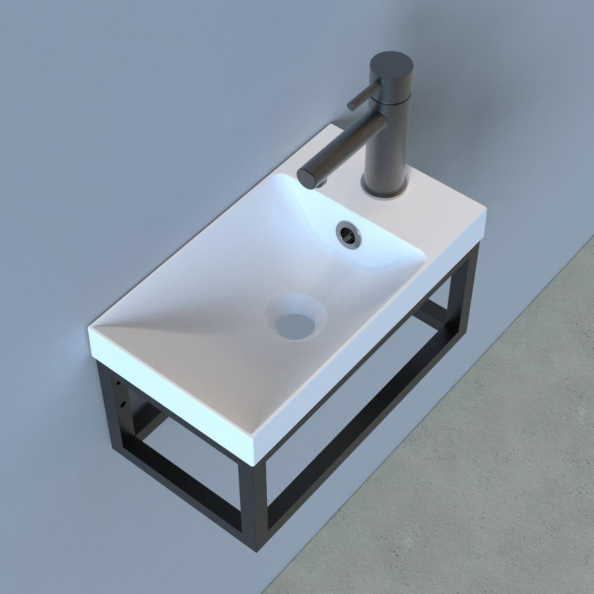 Aurélia Lago marble fontein - wit - mat zwart frame - 40 x 22,5 - 1 kraangat - links of rechts
