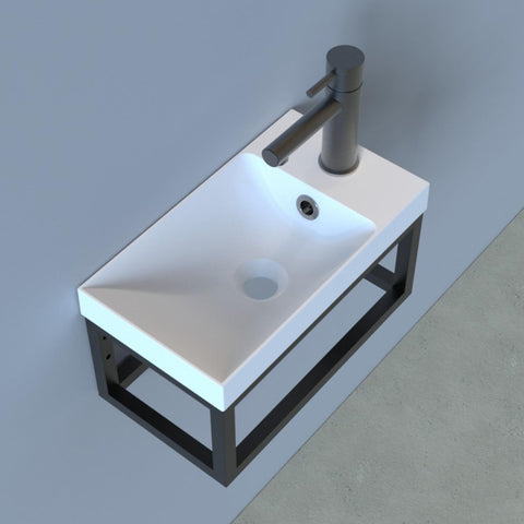 Aurélia Lago marble fontein - wit - mat zwart frame - 40 x 22,5 - 1 kraangat - links of rechts