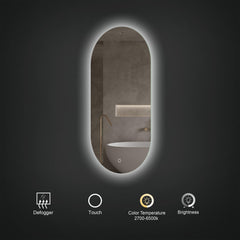 Arcqua Oval Spiegel - 40x100cm - ovaal - verticaal - backlight LED