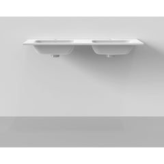 Arcqua Pakaru wastafel 121x46cm met overloopgat 2 kraangaten 2 wasbakken keramiek glans wit