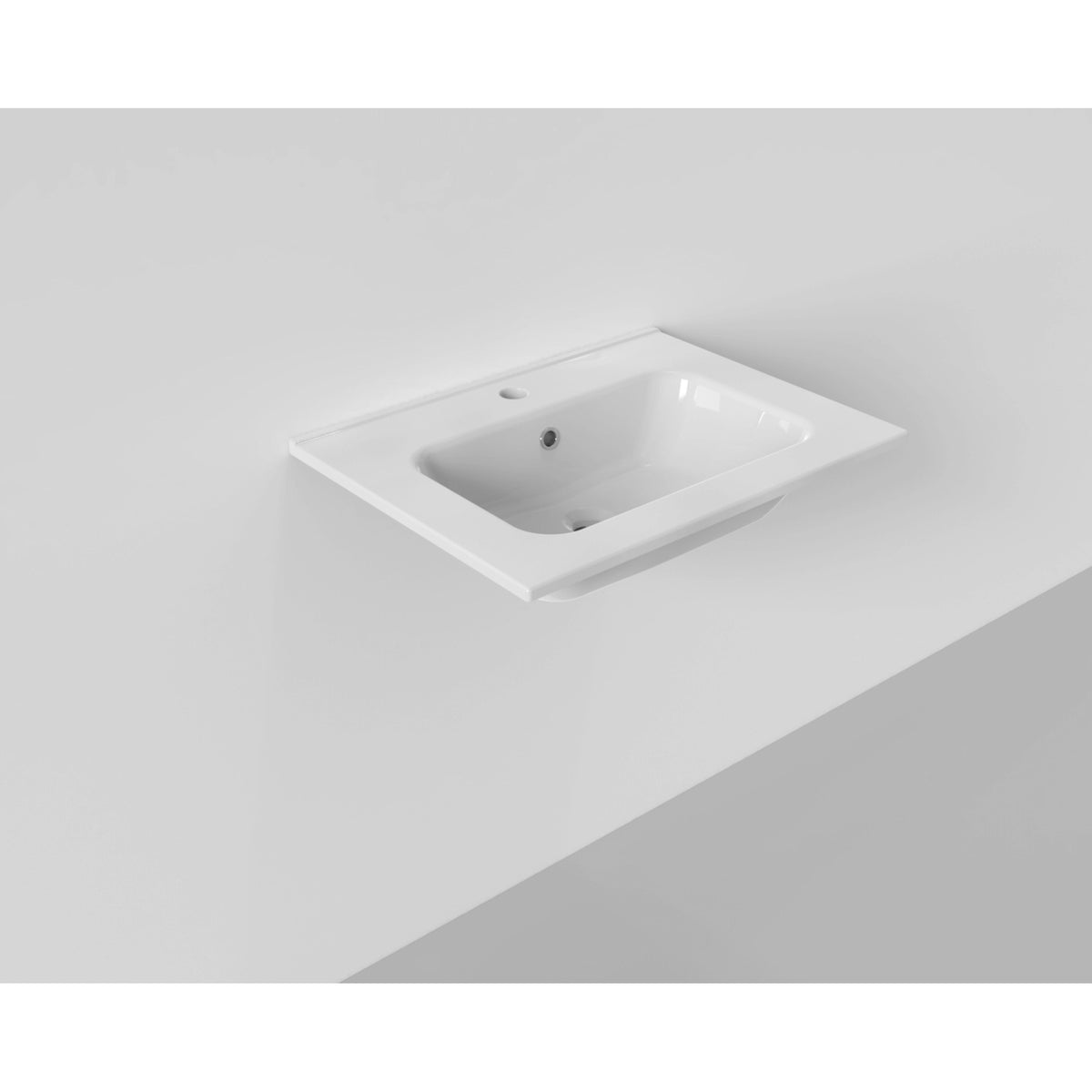 Arcqua Pakaru wastafel 61x46cm met overloopgat 1 kraangat 1 spoelbak keramiek hoogglans wit