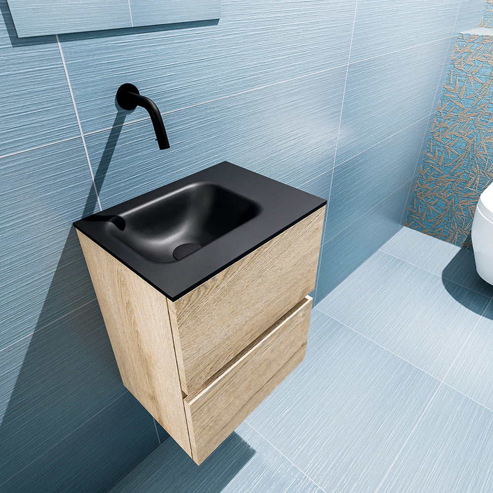 MONDIAZ ADA 40cm toiletmeubel washed oak. LEX wastafel urban positie links. Zonder kraangat