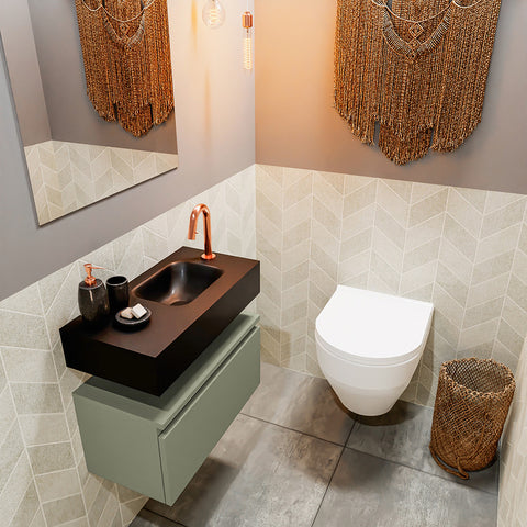 MONDIAZ ANDOR 60cm toiletmeubel army. LEX 60cm wastafel urban positie rechts. Met 1 kraangat