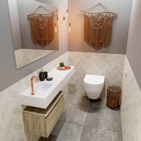 MONDIAZ ANDOR 60cm toiletmeubel light brown grey. LEX 120cm wastafel talc positie links. Met 1 kraangat