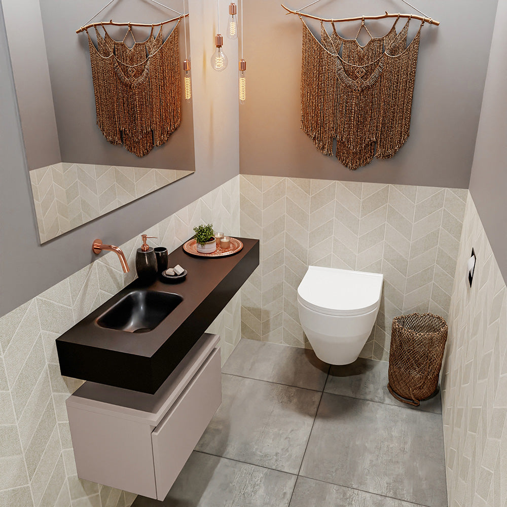 MONDIAZ ANDOR 50cm toiletmeubel smoke. LEX 100cm wastafel urban positie links. Zonder kraangat