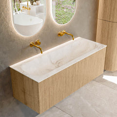 MONDIAZ KURVE-DLUX 120cm badmeubel kleur Oak met 1 lade en 0 deuren. Wastafel BIG LARGE Midden zonder kraangat Frappe.