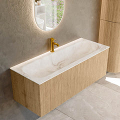MONDIAZ KURVE-DLUX 120cm badmeubel kleur Oak met 1 lade en 0 deuren. Wastafel BIG LARGE Midden 1 kraangat Frappe.