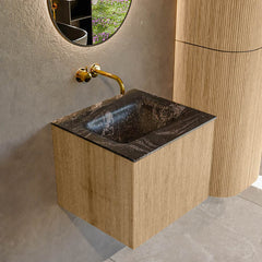 MONDIAZ KURVE-DLUX 50cm badmeubel kleur Oak met 1 lade en 0 deuren. Wastafel GRUNNE Midden zonder kraangat Lava.