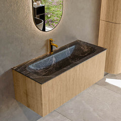 MONDIAZ KURVE-DLUX 110cm badmeubel kleur Oak met 1 lade en 0 deuren. Wastafel BIG MEDIUM Midden 1 kraangat Lava.