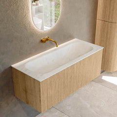 MONDIAZ KURVE-DLUX 110cm badmeubel kleur Oak met 1 lade en 0 deuren. Wastafel BIG MEDIUM Midden zonder kraangat Opalo.