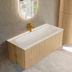 MONDIAZ KURVE-DLUX 110cm badmeubel kleur Oak met 1 lade en 0 deuren. Wastafel BIG MEDIUM Midden 1 kraangat Opalo.