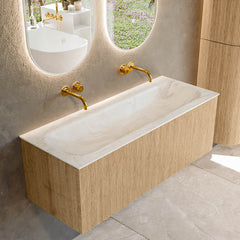 MONDIAZ KURVE-DLUX 120cm badmeubel kleur Oak met 1 lade en 0 deuren. Wastafel BIG LARGE Midden zonder kraangat Ostra.