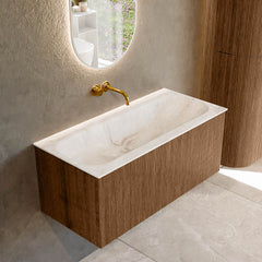 MONDIAZ KURVE-DLUX 100cm badmeubel kleur Walnut met 1 lade en 0 deuren. Wastafel BIG MEDIUM Midden zonder kraangat Frappe.