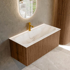 MONDIAZ KURVE-DLUX 100cm badmeubel kleur Walnut met 1 lade en 0 deuren. Wastafel BIG MEDIUM Midden 1 kraangat Frappe.