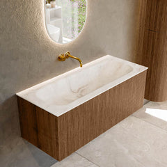 MONDIAZ KURVE-DLUX 110cm badmeubel kleur Walnut met 1 lade en 0 deuren. Wastafel BIG MEDIUM Midden zonder kraangat Frappe.
