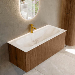 MONDIAZ KURVE-DLUX 110cm badmeubel kleur Walnut met 1 lade en 0 deuren. Wastafel BIG MEDIUM Midden 1 kraangat Frappe.