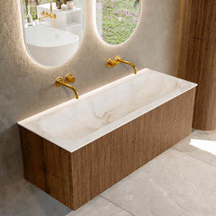 MONDIAZ KURVE-DLUX 120cm badmeubel kleur Walnut met 1 lade en 0 deuren. Wastafel BIG LARGE Midden zonder kraangat Frappe.