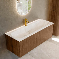 MONDIAZ KURVE-DLUX 120cm badmeubel kleur Walnut met 1 lade en 0 deuren. Wastafel BIG LARGE Midden 1 kraangat Frappe.